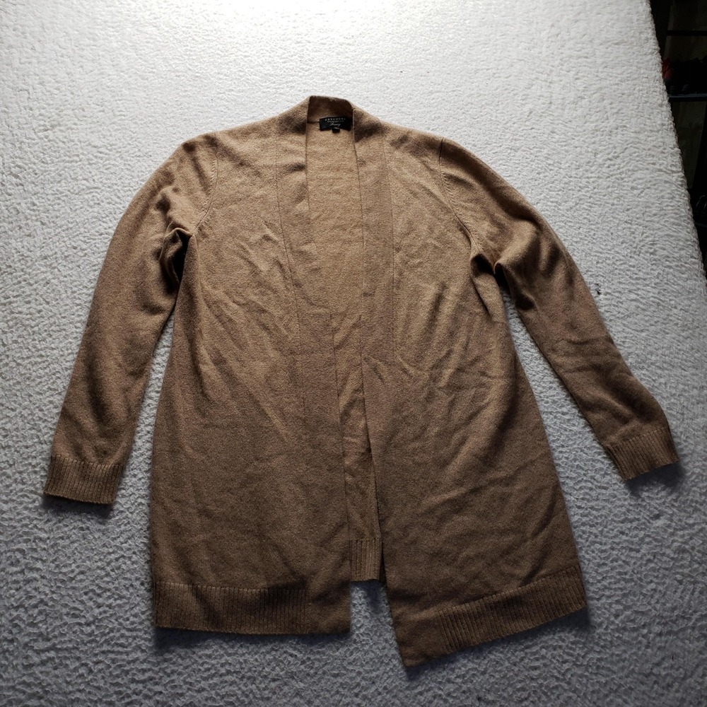 Charter Club Cardigan Sweater Womens Medium Brown V Neck Open Front Cashmere